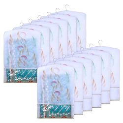 Kuber Industries Hanging Saree Cover | Non-Woven Brush Painting Pattern Saree Cover | Saree Covers for Home | Saree Cover with Small Transparent View | Pack of 12 | Golden