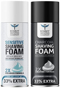 Bombay Shaving Company Sensitive Shaving Foam,266 ml (33% Extra) with Aloe Vera & Oats (Aloe Vera) & Charcoal Shaving Foam, 266 ml (33% extra) with Activated Charcoal & Moroccan Argan Oil
