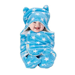 OYO BABY 3-in-1 Hooded Baby Blanket Wrapper(Star Blue, 76cm x 70cm) Swaddle for New Born | All Season | 0-6 Months | Sleeping Bag | Great Gift | Multipurpose Comforter | Baby AC Blanket