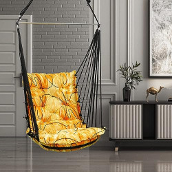 Klassic Hanging Hammock Swing Chair/Jhula for Adults for Indoor/Outdoor with Accessories Cotton Rope, 1 Rod, Hocks Hanging Hammock Suitable for Indoor, Outdoor, Balcony, (1PCS Yellow)