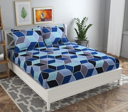 BSB HOME 120 TC Double Abstract Floral Bedsheet with 2 Pillow Covers | 110 GSM Soft Brushed Microfiber - Breathable & Wrinkle Free - (86 X 88 Inch, Blue & Grey & Aqua) - Aspire Collections