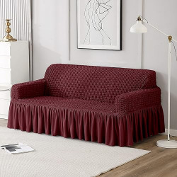 Cortina Elastic Stretchable Universal Sofa Cover with Skirt, Two Seater (140-180 Centimeters), Maroon