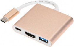 microware USB Type C Cable 2 A 0.053 m USB 3.1 Type-C Multiport Male to HDMI USB 3.0 USB-C Hub Adapter(Compatible with All Phones With Type C port, Gold)