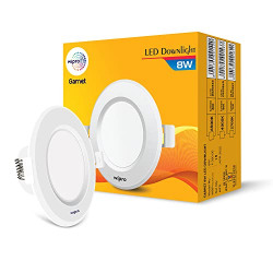wipro Polycarbonate Garnet 8W Round Downlight Junction Box | Warm White (2700K) | Glare-Free Design | Recessed Downlighter For False Ceiling | Cutout ? 3 Inch | Pack Of 1