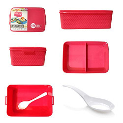 DishanKart Super Fresh Polypropylene Double Decker Lunch Box with Spoon, 1000ml, Pink, Pack of 1