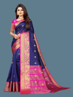 Printed Bollywood Georgette, Silk Blend Saree(Dark Blue, Red)