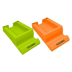 Amazon Brand - Solimo Multipurpose 2 in 1 ABS Plastic Mobile Stand Holder with Visiting Card Holder for Office Table (Pack 2 - Orange & Green)
