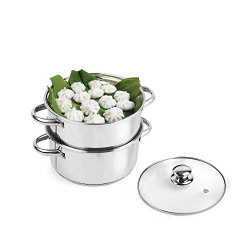 CELLO Steelox Induction Compatible Stainless Steel Multi Purpose Steamer/Modak Maker With Glass Lid, 18Cm, 3 x 3.15 x 2.16 Meters, 3 liter