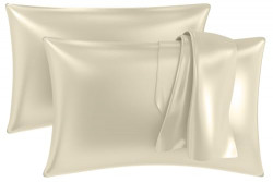 MY ARMOR Premium Satin Silk Pillow Covers for Hair and Skin for Women - 18 x 28 Silk Pillow Cases (Pack of 2) - Cream