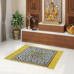 STATUS Traditional Carpet/Pooja Mat | Square Shape | Mat for Home Temple | Pooja Assan 18x18 inch (Beige)