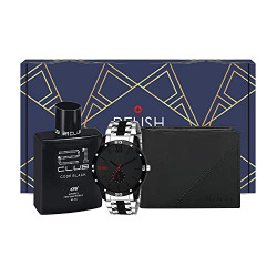 Relish Black Dial Analog Watch, PU Wallet with Perfume for Men Combo Pack | Birthday, Diwali Gifts | RE-PE512WW