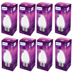 PHILIPS 4-watt Filament Candle LED Bulb | Diffused Candle Bulb for Home & Decoration | Bulb Base: E27, Cool White | Pack of 8