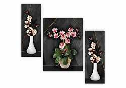 SAF Set of 3 Flower UV Tectured Multi Effect 6 MM MDF Framed Decorated Gift Item 12 Inch x 18 Inch Paintings SANFJM32432