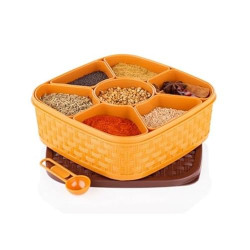 SR Plastic Square 7 Sections Multipurpose Masala Rangoli Dabba Box Set, Spice Box Set - Brown (Masala Box - 7 in 1)