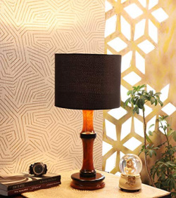 Ntu-202 Black Cotton Shade Table lamp with Wood Base by tu casa Holder type-b-22 (Bulb not Included)