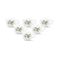 La Opala, Melody Collection, Opal Glass Coffee Cup Set Jamaica 6 pcs, Trinty Green, White