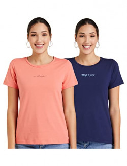 Amazon Brand - Eden & Ivy Women's Regular T-Shirt (Pack of 2) (PAG101B_Pink & Blue XL)