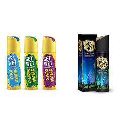 Set Wet Deodorant Spray Perfume, 150ml (Cool, Charm and Swag Avatar Pack of 3) and Set Wet Global Edition Perfume Spray, Las Vegas Live, 120 ml