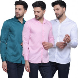 FILNECH Men Solid Casual Dark Green, Pink, White Shirt(Pack of 3)