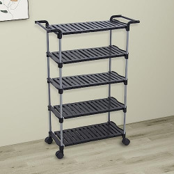 Primax Multipurpose Kitchen Storage Rack with Wheels/Shoe Rack for Home/Shelf for Kitchen/Bathroom Organizer - 5 Tier Portable Trolly (APS-880-BLK-5-LAYER-P1 - Roman)