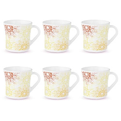 Larah by Borosil Crysta Series Zoya Opalware Mug | Set of 6 Tea/Coffee Mugs,210ml Each | Microwave & Dishwasher Safe, Bone-Ash Free | Crockery Set Ideal for Daily Use & Gifting | White