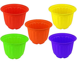 Go Hooked Multicolor Plastic Jasmine Garden Planters for Plants, Flower Pots for Home Garden, Plant Container Set (Set of 5, Multicolor) (20.5x15 cm)