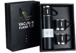 eTrack Stainless Steel Vacuum Flask with 3 set of Steel Cup Combo 500 ml Flask(Pack of 1, Black, Steel)
