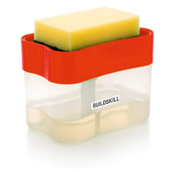 Buildskill Kitchen Liquid Dispenser - Transparent, Easy Refill Soap Dispenser for Bathroom & Kitchen, Durable 1-Hand Pump, Ideal for Commercial Use in Office, School, Hotel (Red)
