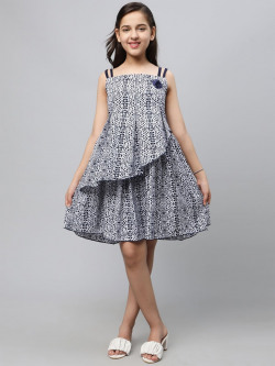 BAESD Abstract Printed Shoulder Straps Layered Fit & Flare Dress