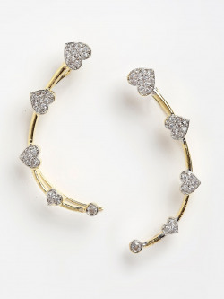 DressBerry White American Diamond Gold-Plated Heart Shaped Hoop Earrings