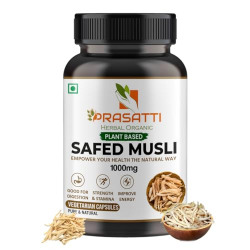 Prasatti Herbal Organic Safed Musli Capsules 1000mg Natural and Powerful Strength, Stamina, and Immunity Booster 90 Vegetarian Capsules