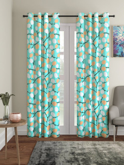 Cortina Turquoise Blue & White Set of 2 Printed Long Door Curtains