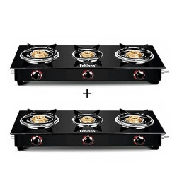 Fabiano 3 Burner Duo combo Toughened Glass Manual Gas Stove (3 Burners)