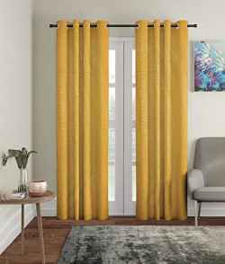 HOMETALES Modern Embossed Room Darkening Eyelet Curtain-7 Ft-Pack of 2