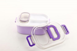 Attro Mighty Lunch Box Comes with 1 Small Container, Stylish Anti Spill Lid & 1 Baby Spoon BPA Free, Food Grade Perfect for School & Outdoor-900ml+100ml Lilac