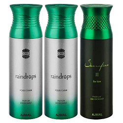 Ajmal Raindrops & Raindrops & Sacrifice II Deodorant Spray - For Men & Women (200 ml, Pack of 3)