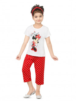 BAESD Girls Minnie Mouse Printed Pure Cotton T-shirt with Capris