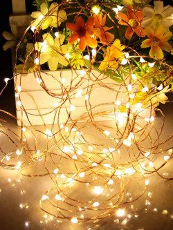 Homesake Set of 2 Yellow 50-LED 3AA Battery Waterproof Copper String Lights