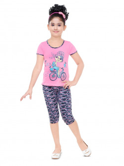 BAESD Girls Printed Pure Cotton T-shirt with Capris