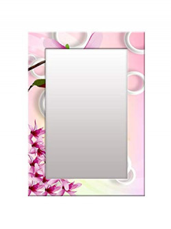 999STORE Printed wash Basin Mirror for Home washroom Mirrors for Wall Pink Flower washroom Bathroom Mirror (MDF_14X20 Inches) MirrorSMP264