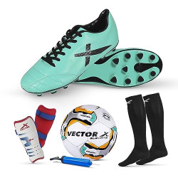 Vector X Combo of NXG Shoe, Pair of Shin Guard & Pair of Stockings, 1 Elevate Football + Pump Full Combo Kit (NXG Combo, 6)