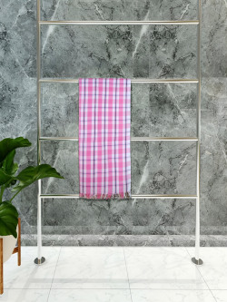 Athom Living Pink & White Checkered Cotton 150 GSM Towel Set