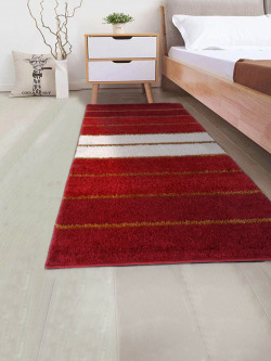 DREAM WEAVERZ Red & White Striped Bed Side Runner