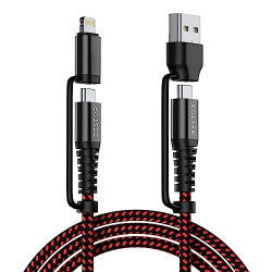 BESTORUSB C Multi Fast Charging Cable 60W Nylon Braided Cord 4-in-1 3A USB A/C to Type C/Lightning Fast Sync Charger Adapter for Most Phones & Tablets (1.2 M)