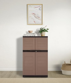 Amazon Brand - Solimo Medium Plastic Cabinet for Storage (Beige Colour) | Space Organizer | Shelves | Cupboard | Almirah | Wardrobe | Living Room | Kids | Multipurpose for Home Kitchen & Office