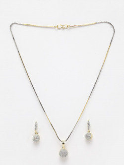 DressBerry Gold-Plated Cubic Zirconia-Studded Pendant With Chain & Earrings