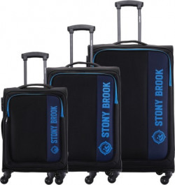Stony Brook by Nasher Miles Classic Soft-Sided Polyester Luggage Set of 3 Black Trolley Bags (55, 65 &75cm) Cabin & Check-in Set 4 Wheels - 28 inch