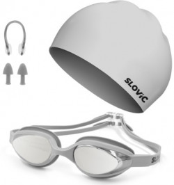 SLOVIC Swimming Kit Swimming Goggles & Swimming Cap with Ear Plug, Nose Clip Swimming Kit