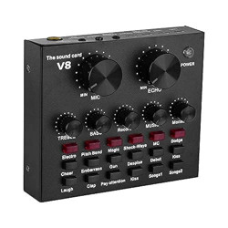 Powerpak V8 Portable Audio Mixer Interface, Bluetooth Multifunctional Live Sound Card for Singing/Live Broadcasting/Recording Voice and Music Compatible with iOS/Android/Windows | Black