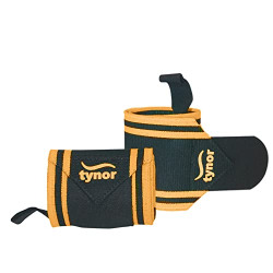 Tynor Wrist Wrap With Thumb Loop, Black & Orange, Universal, Pack of 2